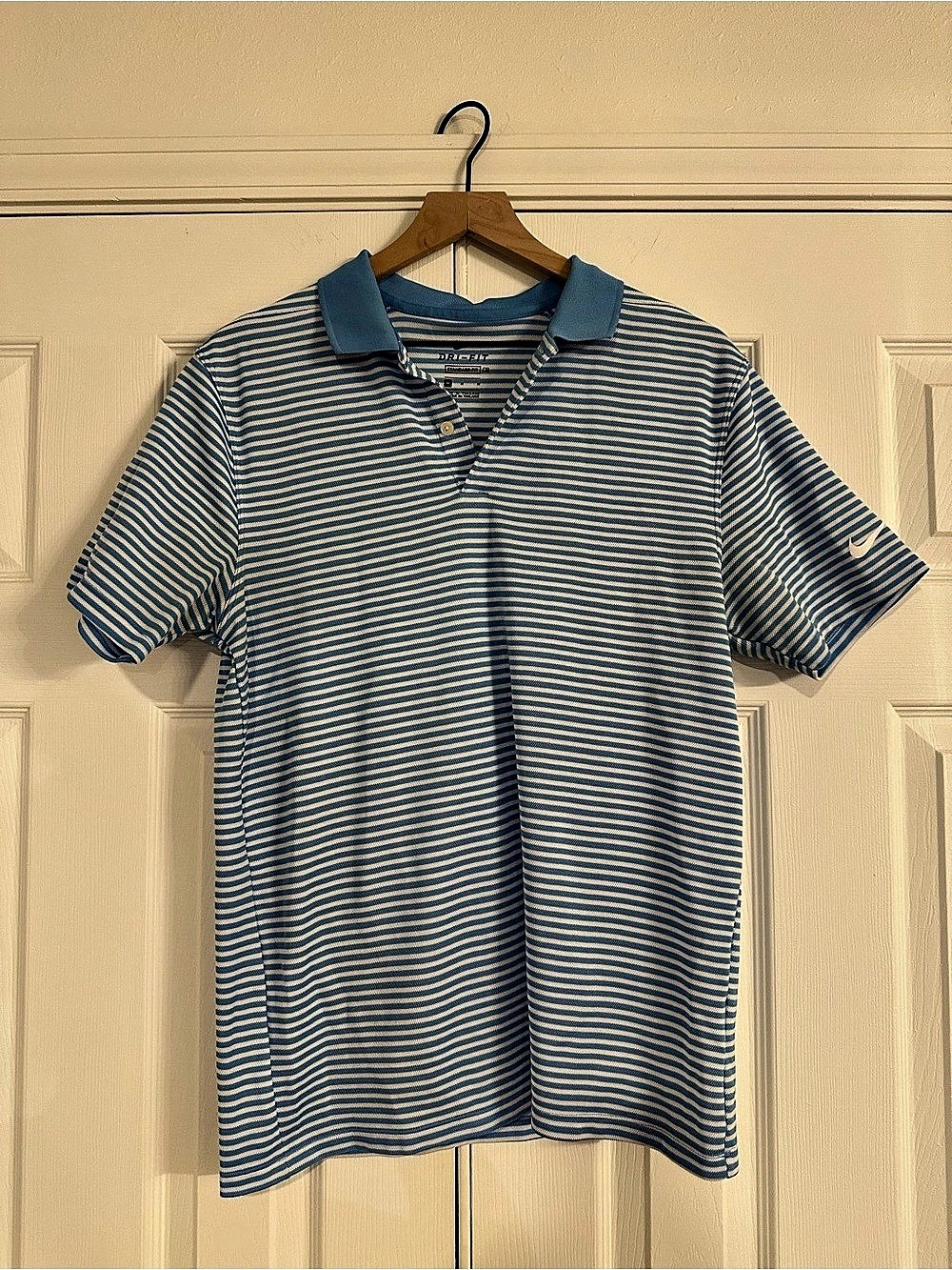 Nike Dri-FIT Victory Striped Golf Polo Blue & White Medium
